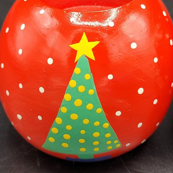 Wooden Christmas Tree Handpainted 2.5" X 2.5" Votive Candleholder Pair - Picture 9 of 10